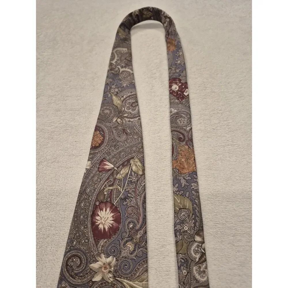 Vintage Bill Blass Lord & Taylor Tie Men Vintage Brown Tan Floral Paisley Silk